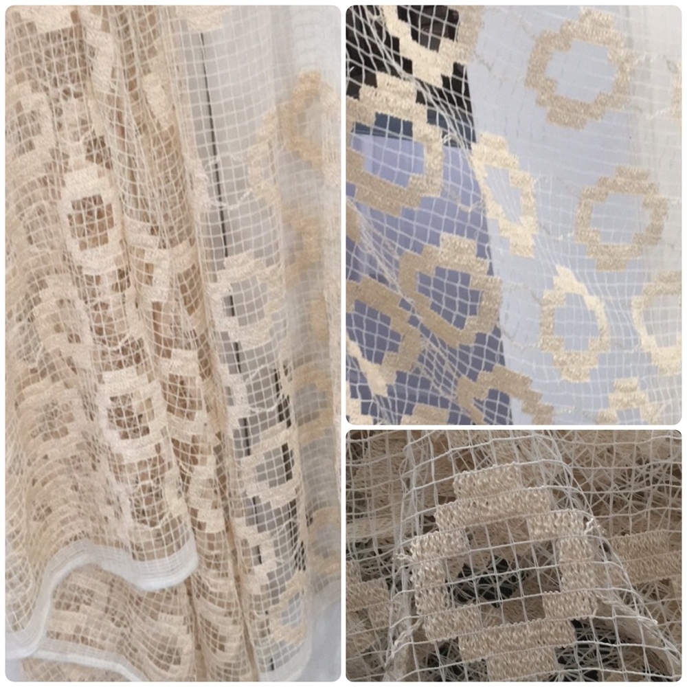 Vintage 1960s Hollow Out Cream Beige Panel Curtain 42x147
